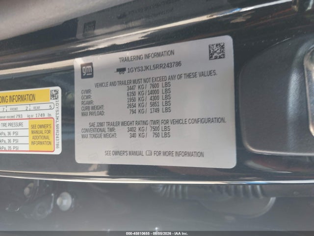 Aukcja sprzedaży 2024 Cadillac Escalade Esv 2wd Luxury, vin: 1GYS3JKL5RR243786, numer aukcji: 45810655
