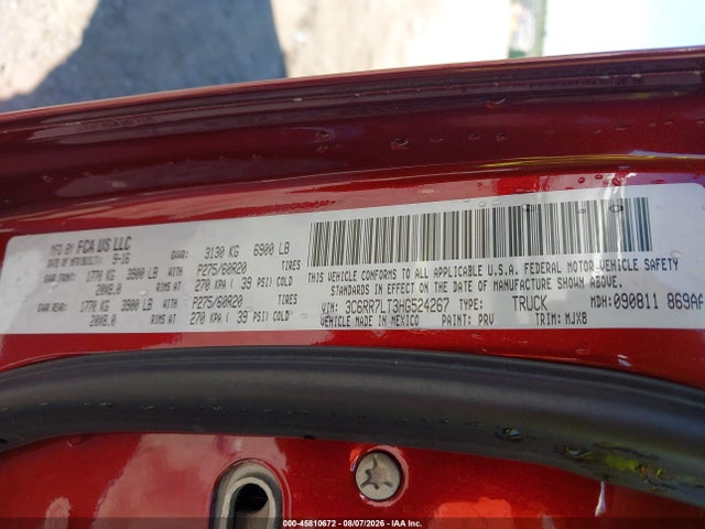 3C6RR7LT3HG524267 RAM 1500 Big Horn 4x4 5&#039;7 Box