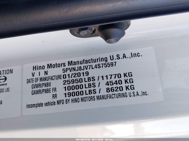 Hino 258/268 2020 5PVNJ8JV7L4S75597 Image 8