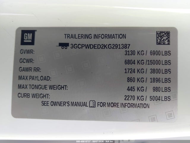Aukcja sprzedaży 2019 Chevrolet Silverado 1500 Rst, vin: 3GCPWDED2KG291387, numer aukcji: 45810737