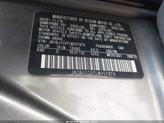 JN1BJ1CV7LW257874 Nissan Rogue Sport Sv Fwd Xtronic Cvt