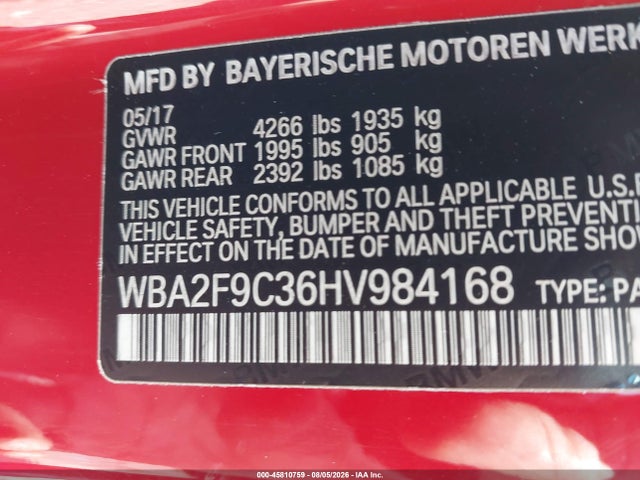 Aukcja sprzedaży 2017 Bmw 230i, vin: WBA2F9C36HV984168, numer aukcji: 45810759