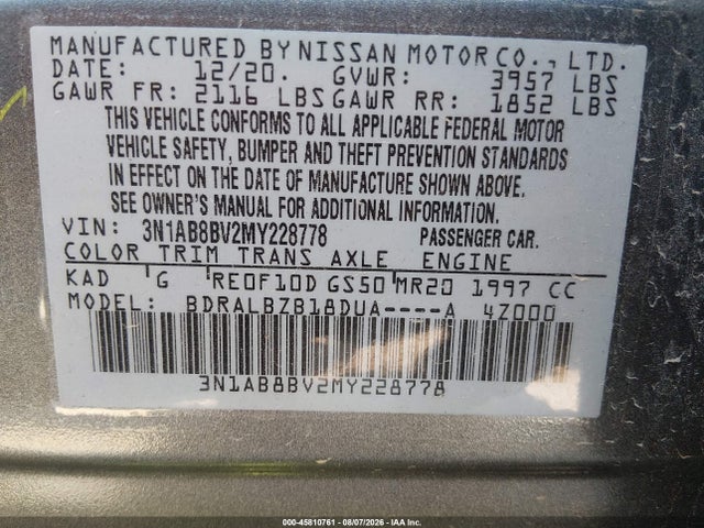 45810761 :رقم المزاد ، 3N1AB8BV2MY228778 vin ، 2021 Nissan Sentra S Xtronic Cvt مزاد بيع