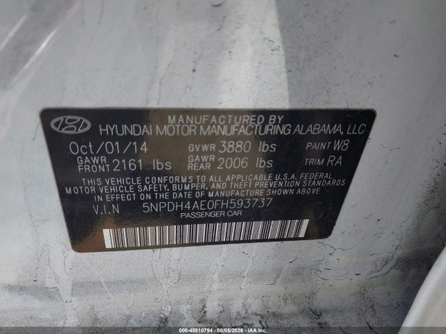 5NPDH4AE0FH593737 Hyundai ELANTRA SE
