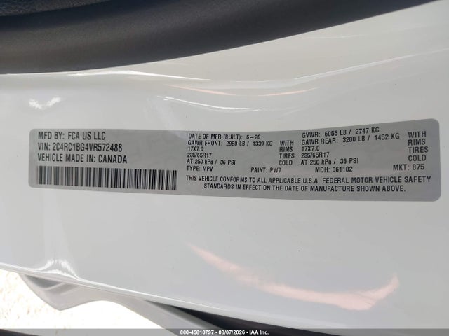 Aukcja sprzedaży 2027 Chrysler Pacifica, vin: 2C4RC1BG4VR572488, numer aukcji: 45810797