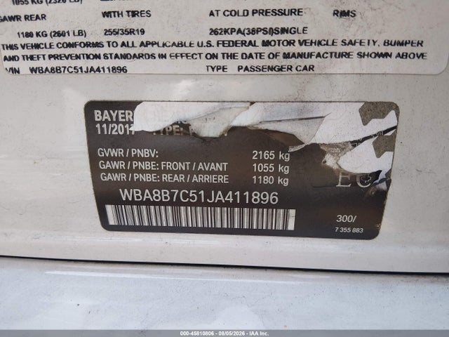 2018 Bmw 340i Xdrive მანქანა იყიდება აუქციონზე, vin: WBA8B7C51JA411896, აუქციონის ნომერი: 45810806