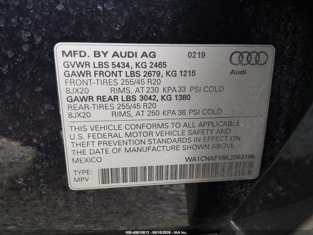 WA1CNAFY8K2063186 Audi Q5 45 Premium