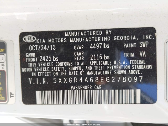 Продажа на аукционе авто 2014 Kia Optima Sxl Turbo, vin: 5XXGR4A68EG278097, номер лота: 45810822