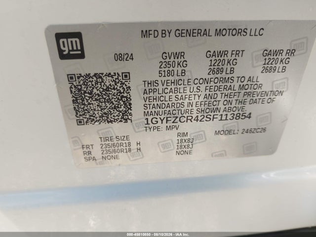 45810850 :رقم المزاد ، 1GYFZCR42SF113854 vin ، 2025 Cadillac Xt4 Fwd Premium Luxury مزاد بيع