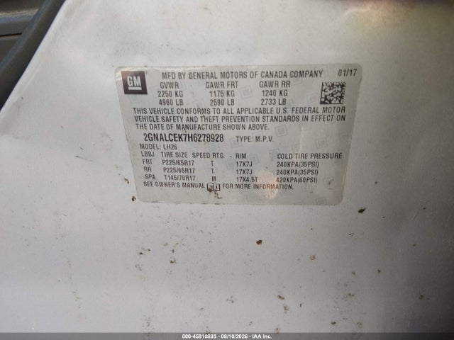 Chevrolet EQUINOX LT 2017 2GNALCEK7H6278928 Image 9