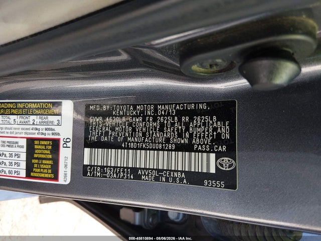 Aukcja sprzedaży 2013 Toyota Camry Hybrid Le, vin: 4T1BD1FK5DU081289, numer aukcji: 45810894