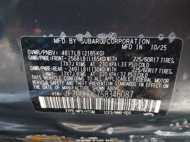 Aukcja sprzedaży 2025 Subaru Crosstrek Premium, vin: JF2GUHDC7S8346087, numer aukcji: 45810899