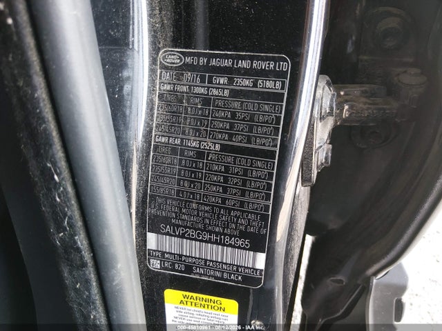 Aukcja sprzedaży 2017 Land Rover Range Rover Evoque Se/se Premium, vin: SALVP2BG9HH184965, numer aukcji: 45810961