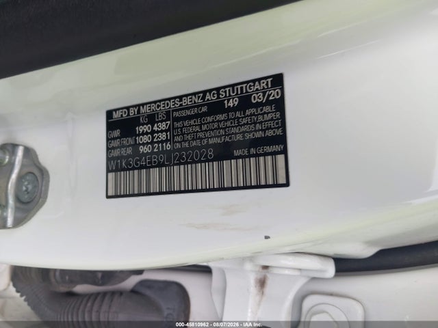Продажа на аукционе авто 2020 Mercedes-benz A 220, vin: W1K3G4EB9LJ232028, номер лота: 45810962