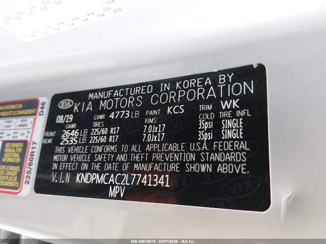 Aukcja sprzedaży 2020 Kia Sportage Lx, vin: KNDPMCAC2L7741341, numer aukcji: 45810979