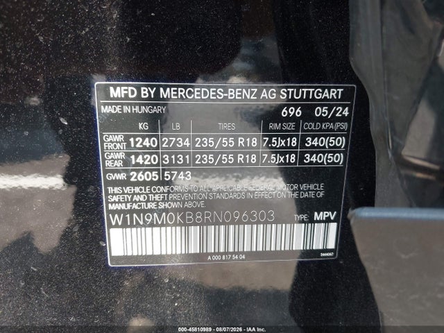 Продаж на аукціоні авто 2024 Mercedes-benz Eqb 300 Suv 4matic, vin: W1N9M0KB8RN096303, номер лоту: 45810989