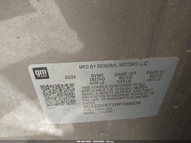 45810994 :رقم المزاد ، 1G1ZD5ST1RF168829 vin ، 2024 Chevrolet Malibu Fwd 1lt مزاد بيع