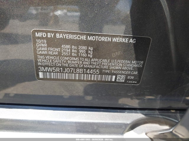 Продажа на аукционе авто 2020 Bmw 330i, vin: 3MW5R1J07L8B14455, номер лота: 45811003