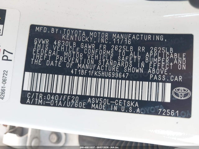 Toyota CAMRY SE 2017 4T1BF1FK5HU699647 Image 9