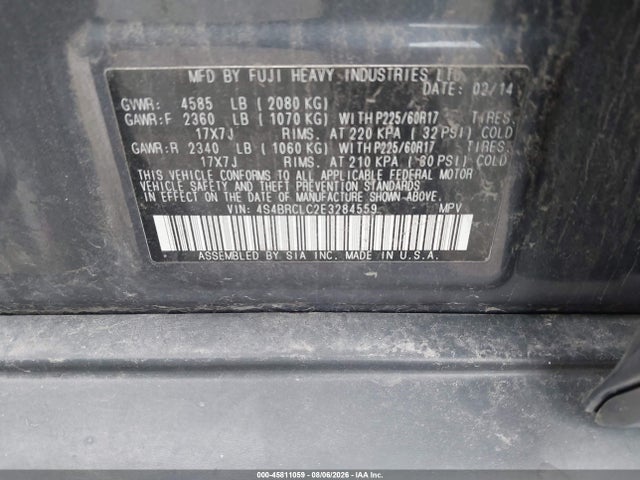 45811059 :رقم المزاد ، 4S4BRCLC2E3284559 vin ، 2014 Subaru Outback 2.5i Limited مزاد بيع