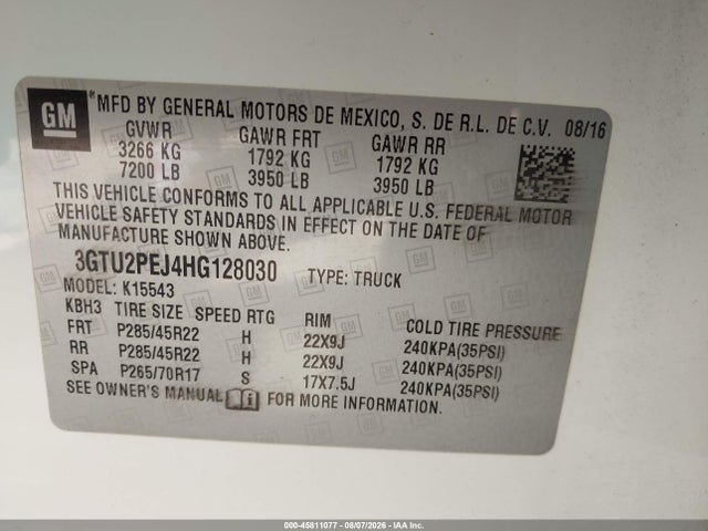 Aukcja sprzedaży 2017 Gmc Sierra 1500 Denali, vin: 3GTU2PEJ4HG128030, numer aukcji: 45811077