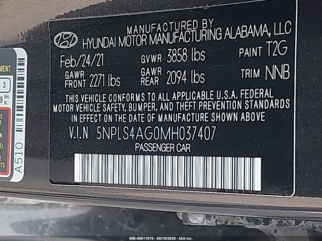 Hyundai ELANTRA SEL 2021 5NPLS4AG0MH037407 Image 9