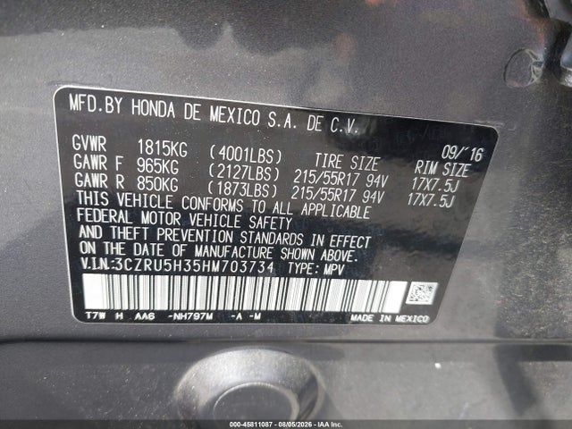 3CZRU5H35HM703734 Honda HR-V LX