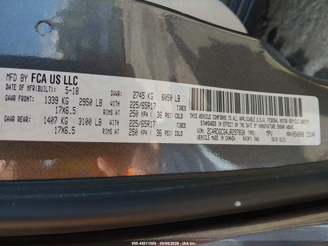 2018 Dodge Grand Caravan Sxt მანქანა იყიდება აუქციონზე, vin: 2C4RDGCG4JR297830, აუქციონის ნომერი: 45811088