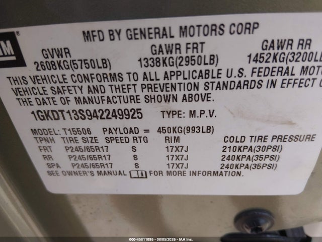 Продаж на аукціоні авто 2004 Gmc Envoy Sle, vin: 1GKDT13S942249925, номер лоту: 45811095