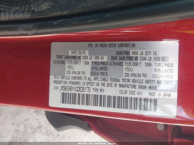 45811116 :رقم المزاد ، JM3KE4BYXG0638178 vin ، 2016 Mazda Cx-5 Sport مزاد بيع