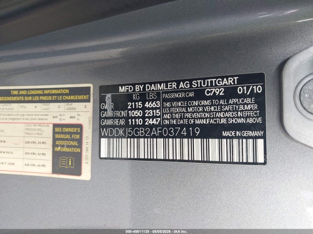 Продажа на аукционе авто 2010 Mercedes-benz E 350, vin: WDDKJ5GB2AF037419, номер лота: 45811135
