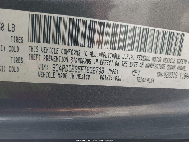 45811152 :رقم المزاد ، 3C4PDCEG5FT632708 vin ، 2015 Dodge Journey R/t مزاد بيع
