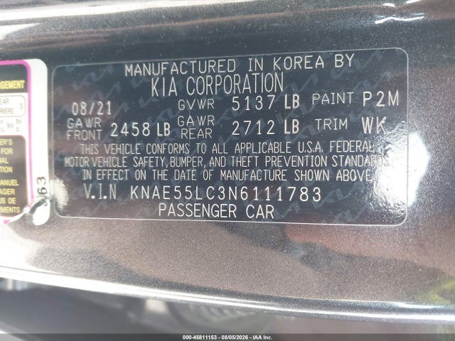 Продаж на аукціоні авто 2022 Kia Stinger Gt2, vin: KNAE55LC3N6111783, номер лоту: 45811153