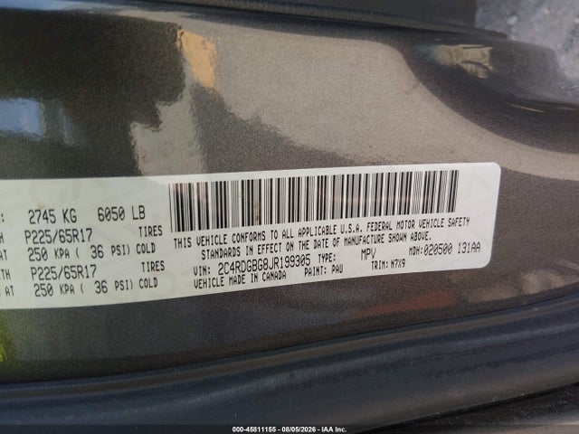 Aukcja sprzedaży 2018 Dodge Grand Caravan Se Plus, vin: 2C4RDGBG8JR199305, numer aukcji: 45811155