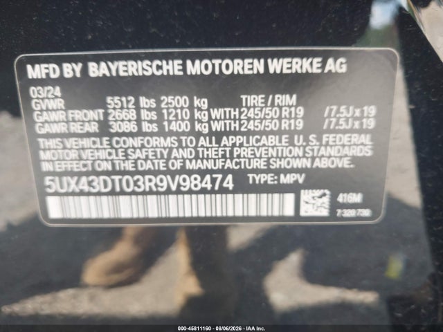 5UX43DT03R9V98474 BMW X4 M40i