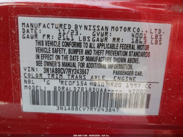 3N1AB8CV7RY243847 Nissan Sentra Sv Xtronic Cvt