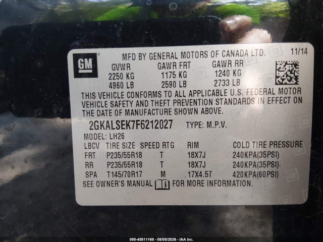 Продажа на аукционе авто 2015 Gmc Terrain Slt-1, vin: 2GKALSEK7F6212027, номер лота: 45811168
