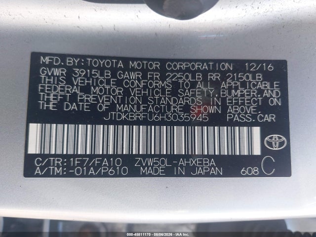 Toyota Prius Two 2017 JTDKBRFU6H3035945 Image 9