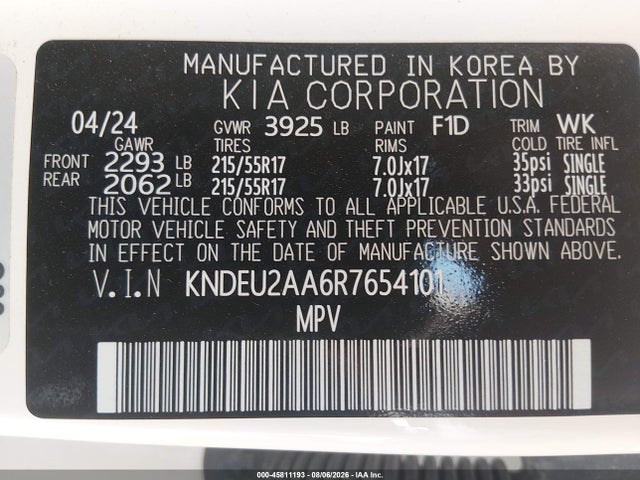 45811193 :رقم المزاد ، KNDEU2AA6R7654101 vin ، 2024 Kia Seltos S مزاد بيع