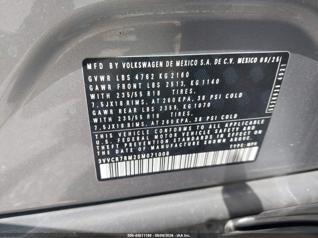 Продаж на аукціоні авто 2025 Volkswagen Tiguan 2.0t S, vin: 3VVCR7RM2SM071008, номер лоту: 45811195