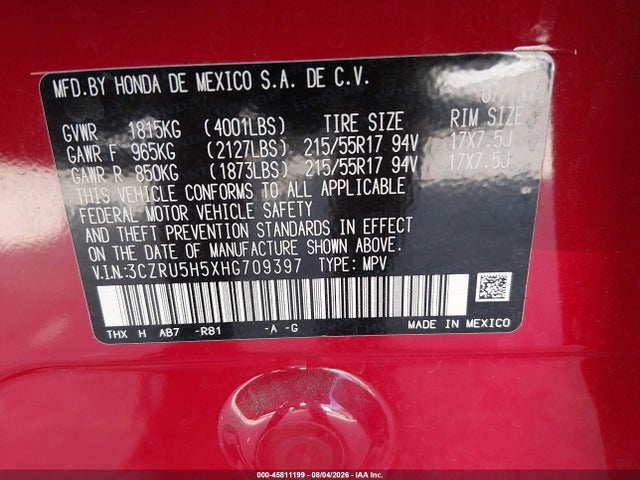 Honda HR-V EX 2017 3CZRU5H5XHG709397 Image 9