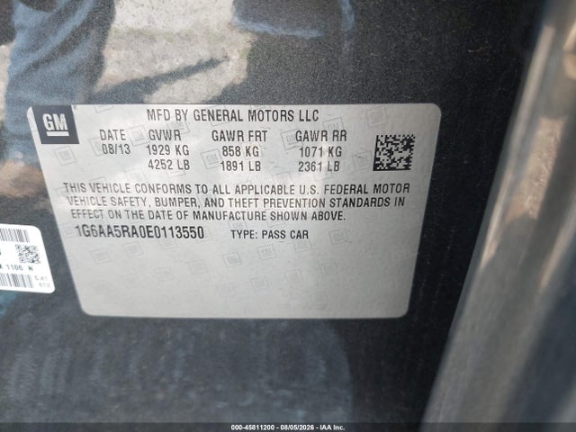 45811200 :رقم المزاد ، 1G6AA5RA0E0113550 vin ، 2014 Cadillac Ats Standard مزاد بيع