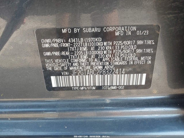 Продаж на аукціоні авто 2023 Subaru Crosstrek, vin: JF2GTABC2P8322414, номер лоту: 45811249