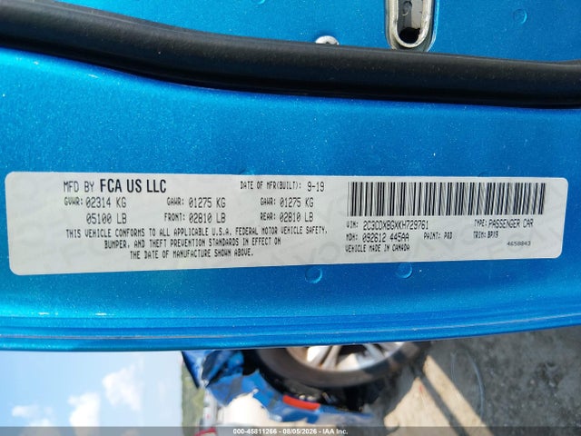 45811266 :رقم المزاد ، 2C3CDXBGXKH729761 vin ، 2019 Dodge Charger Sxt Rwd مزاد بيع