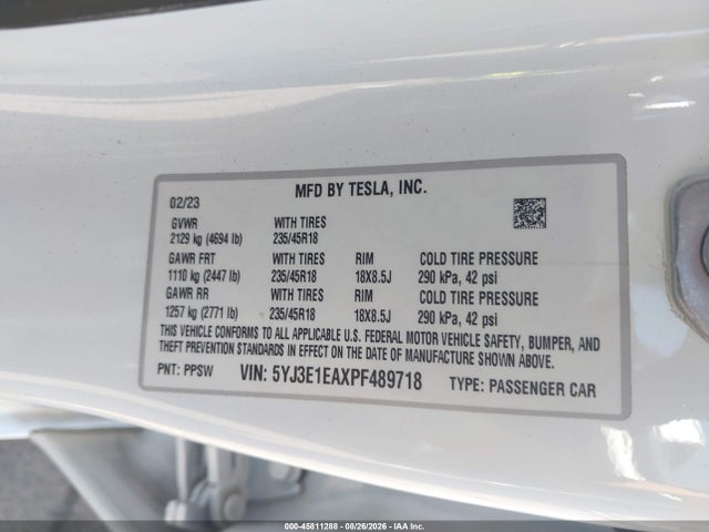 Tesla Model 3 Rear-wheel Drive 2023 5YJ3E1EAXPF489718 Image 9