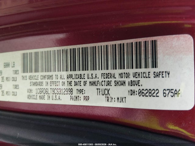 45811303 :رقم المزاد ، 1C6RD6LT9CS312998 vin ، 2012 Ram 1500 Lone Star مزاد بيع