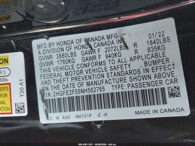 Honda Civic Sport 2022 2HGFE2F55NH562765 Image 9