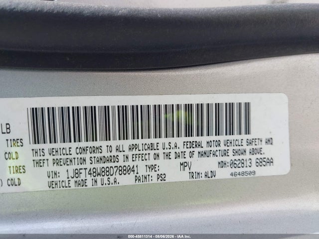 2008 Jeep Patriot Limited მანქანა იყიდება აუქციონზე, vin: 1J8FT48W88D788041, აუქციონის ნომერი: 45811314