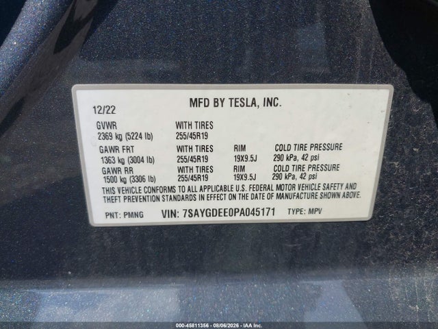 Aukcja sprzedaży 2023 Tesla Model Y Awd/long Range Dual Motor All-wheel Drive, vin: 7SAYGDEE0PA045171, numer aukcji: 45811356
