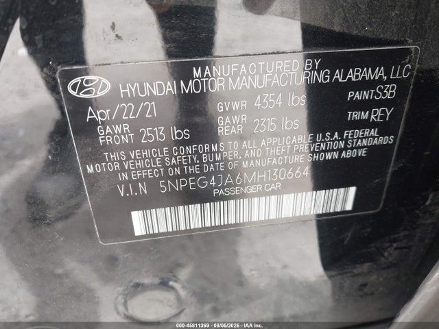 45811369 :رقم المزاد ، 5NPEG4JA6MH130664 vin ، 2021 Hyundai Sonata Se مزاد بيع